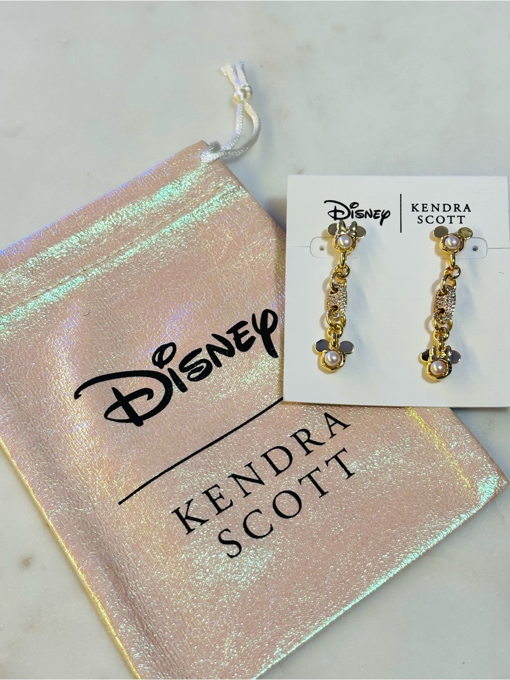 Kendra Scott x Disney Gold-tone Pearl Mickey Drop Earrings NWT & Dustbag!